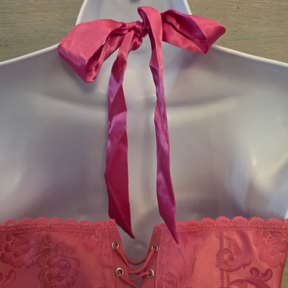 Vintage frederick's of Hollywood Pink Brocade Corset Halter Top Size 34 GC - Picture 9 of 10